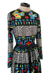 Spectacular 1970s Lanvin  by Jules-Francois Crahay Graphic Printed Cotton Voile Dress