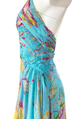 Spring 2004 Valentino Runway Pale Turquoise Silk Chiffin Print Dress