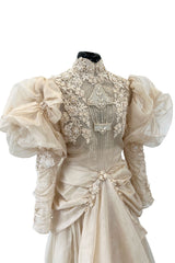 Late 1980s Capriccio Victorian Inspired Ecru Ivory Colour Silk Organza Dress Set