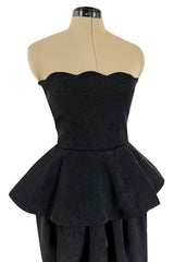 1980s Lanvin by Jules-Francois Crahay Strapless Black Dress w Hip Peplum