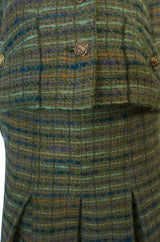 Museum Held Fall 1977 Chanel True Haute Couture Three Piece Green Boucle Skirt Suit