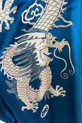 Decadant 1920s Unlabeled Deep Blue Silk Kimono w Hand Embroidered Dragons