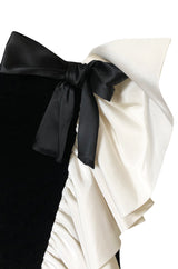 Fall 1979 Bill Blass Ivory Silk Ruffle on Ink Black Velvet Strapless Dress