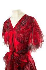 Spring 1988 Zandra Rhodes 'Fantastic Flower Garden' Red Silk Print Dress