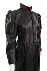 Documented Fall 1976 Yves Saint Laurent Russian Collection Leather Coat w Sheared Sheepskin Trim