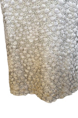 1960s Unlabeled Ivory Silk Dress w Chenille Applique & Beading Detail