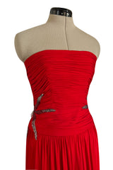 Prettiest 1970s Ruben Panis Side Beaded Red Jersey Dress w Convertible Straps
