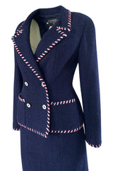 Spring 1994 Chanel Runway Documented Red & White Ribbon Navy Suit