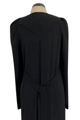 Incredible 1960s Ossie Clark Black Moss Crepe Dress w Capped Shoulders