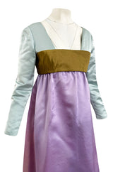 1960s Teal Traina by Geoffrey Beene Lavender Olive & Turquoise Silk Banded Bodice Dress