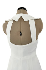 Chic Cruise 1997 Chanel by Karl Lagerfeld White Dress w Large Collar & Logo Buttons