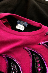 1980s Givenchy Cashmere Sweater & Scarf w Bead & Sequin Detailing