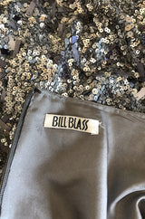 1980s Bill Blass Densely Covered Silver Sequin & Pailettes Dress