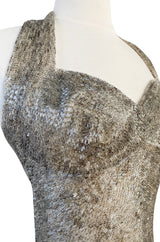 Rare Late 1920s Early 1930s Howard Greer Silver Beaded Halter Dress w Silk Tulle Net Tiered Skirt