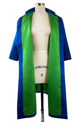 1950s Brilliant Blue Silk Satin Coat w Braided Detailing & a Startling Bright Green Lining