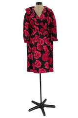 Documented 1962 Marc Bohan for Christian Dior Rose Printed Coated Cotton Raincoat