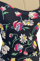 Very Pretty Late 1930s Early 1940s Unlabeled Bias Cut Floral Print Silky Rayon Slip Dress