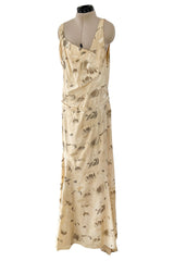 Rare & Beautiful 1920s E. L. Mayer Pale Gold Silk Flapper Dress w Lame & Rhinestone Detailing