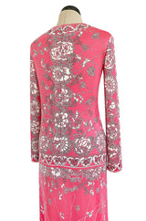 1970s Emilio Pucci Deep Pink Printed Silk Jersey Dress W High Snapped Slit Side Opening Skirt