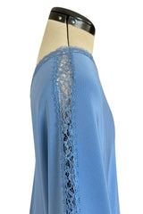 Beautiful Fall 2018 Alexis Mabille Dusty Blue One Shoulder Dress w Lace Insets