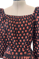 Incredible 1970s Givenchy Demi-Couture Pinecone Print Ruffle Skirt & Peaked Shoulder Top Set