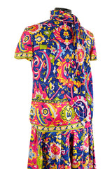 1970s Lanvin Couture Fine Silk Twill Brilliantly Scarf Neck Top & Extra Wide Cut Pant Set