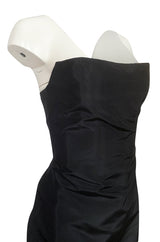 Minimalist 1990s Richard Tyler Couture Strapless Black Silk Dress