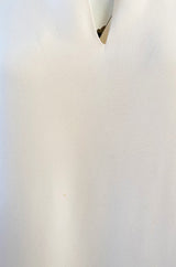 1960s Odette Barsa Loose & Easy Fitting Ivory Silk Caftan w Wide White Feather Cuffs