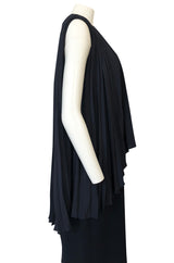 1990s Christian Dior Chic Black Sheath Dress w Pleated Cape Overley