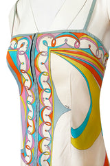 1960s Emilio Pucci Curving Pattern Pastel Printed Crisp Cotton Sun Dress