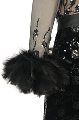 Documented Fall 1970 Oscar de la Renta Ostrich Feather & Sequin Silk Dress