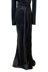Incredible 2007 Alexander McQueen Original Bias Cut Black Silk Satin Dress w Tie Belt