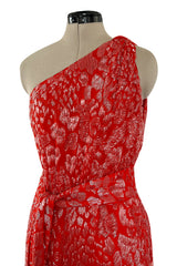 Spectacular 1980s Salvatore Ferragamo Red Glass Beaded One Shoulder Dress