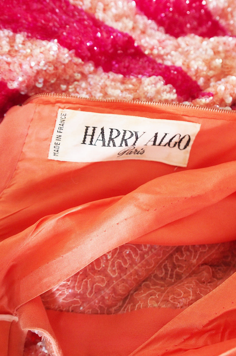 1950s Hand Sequinned Harry Algo Pink Flame Gown