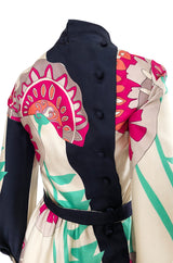 1960s Jean Patou Couture Signed Scarf Print Silk Twill Mini Dress