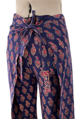 Fantastic 1970s Bill Blass Wrap & Tie Indian Cotton Pants w Red & Gold Print