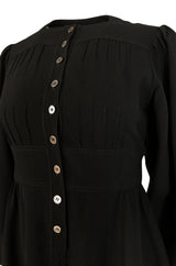1972 Jean Muir Pin Tuck Detailed Huge Sleeve Black Crepe Dress