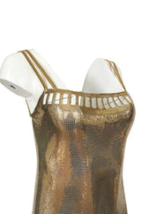 Original 1980s Paco Rabanne Oroton Gold Metal Mesh Backless Mini Dress