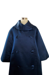 Important Fall 1958 Christian Dior by Yves Saint Laurent Haute Couture Deep Blue Silk Evening Coat