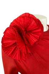 Rare 1970s Nina Ricci Haute Couture Trailing Angel Wing Sleeve Red Silk Dress