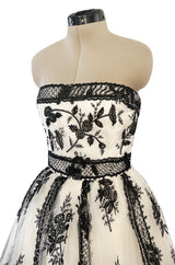 Magnificent Spring 2003 Oscar de la Renta Runway Look 59 White Net & Black Embroidery Dress