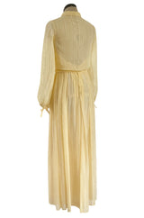 Spring 1976 Christian Dior by Marc Bohan Couture Metallic Gold Striped Silk Chiffon Dress & Jacket