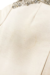 1960s Malcolm Starr Ivory Silk Dress w Rhinestone & Bead Adornments