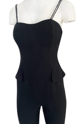 Pre-fall 1997 Christian Dior by Galliano Sleek Flared Leg Black Jumpsuit w Beaded Straps & Hip Peplum