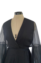 Well Documented Fall 1972 Christian Dior by Marc Bohan Haute Couture Black Silk Chiffon Dress