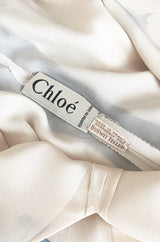 c.1974 Karl Lagerfeld for Chloe Blue Floral Print Silk Print Dress & Capelet