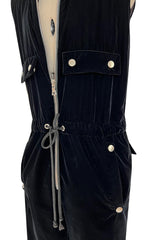 Brilliant 1971 Andre Courreges Black Velvet Jumpsuit w Silver Studs & Zip Front