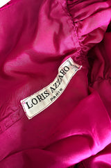 1980s Loris Azzaro Couture Bright Pink Silk Taffeta Backless Plunge Dress