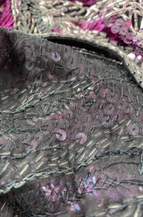 1984 Halston Deep Pink & Silver Densely Sequinned & Heavily Beaded Top w Wide Neckline