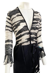 1996 Hanae Mori Haute Couture Hand Beaded Silk Chiffon & Printed Silk Dress